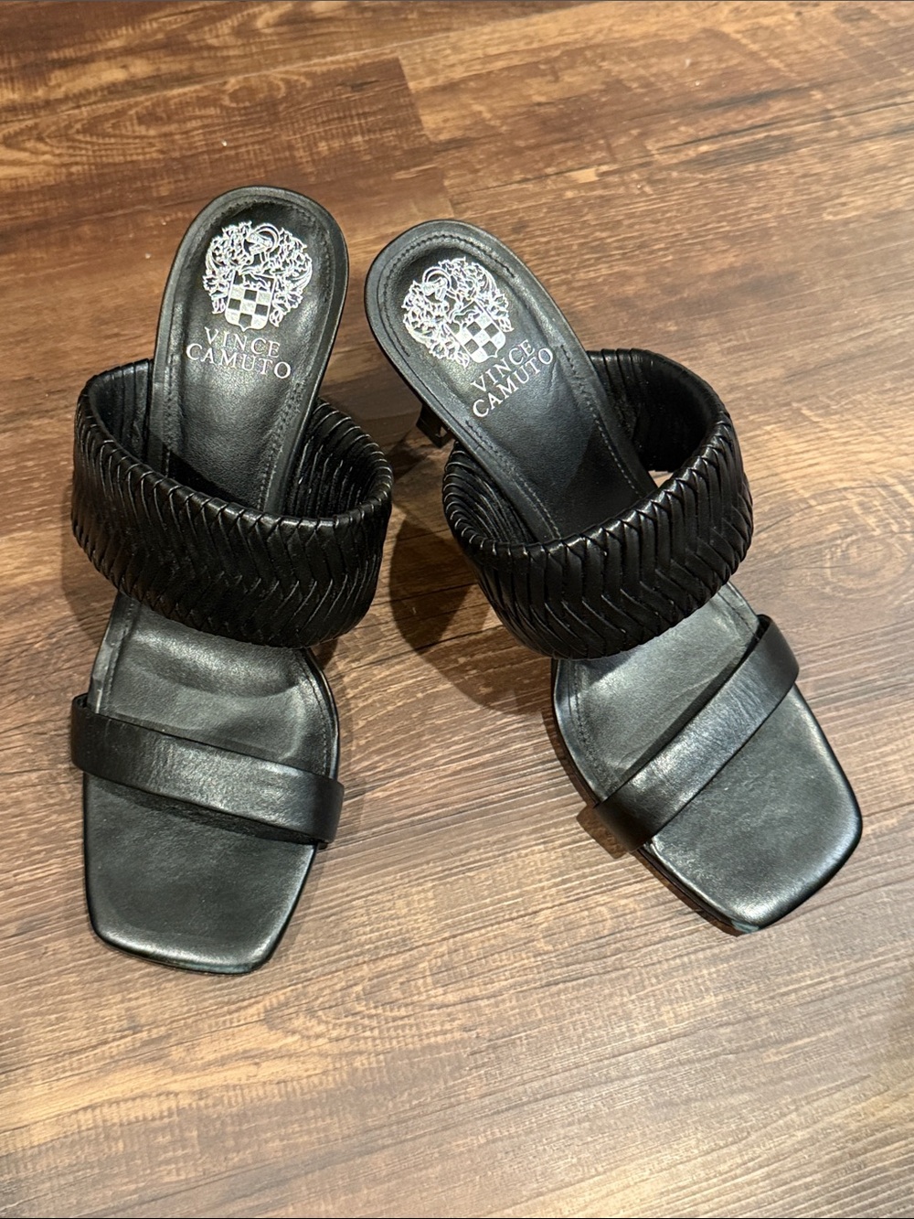 Vince Camuto Black Braided Wide Strap Slide Mules 9M
